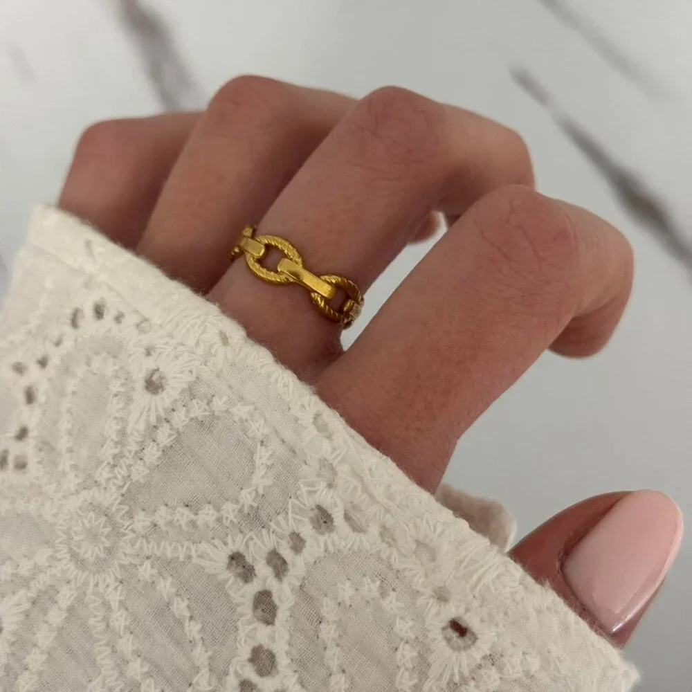 Sku0162‎ Retro Gold Women Minimalist Chain Ring Stainless steel + gift bag